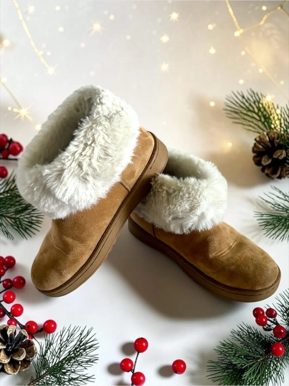 Thereabouts Kaylee Faux‑Fur Slippers | Tan Suede House Shoes | Big Girls Size 4M